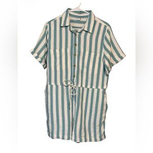 Old Navy 100% Cotton Striped Romper  Teal Cream Button Front Tie Waist Size M